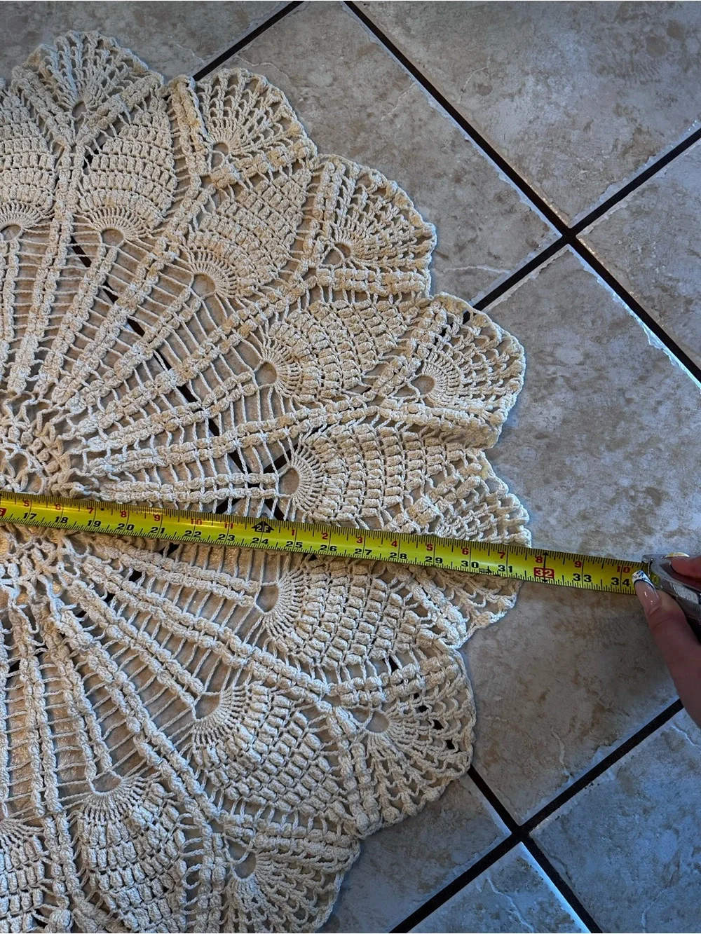 Vintage Handmade Crochet Round Tablecloth - Cream